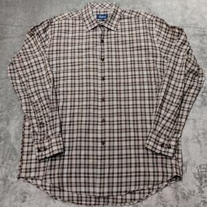 Oxford Brand Men's Button-Down Long Sleeve Shirt Size Large Brown Blue White